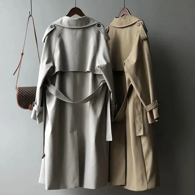 

Streetwear Long Trench Coat Women Spring Chic Khaki Double Breasted Gabardina Jackets Korean Windbreaker Abrigos Classic G06