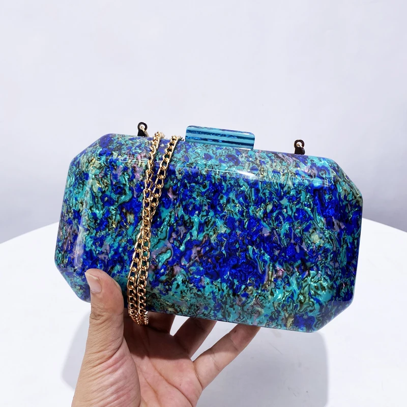 

Ladies Box Evening Bags For Women Luxury Designer Handbag And Purse 2024 New In Acrylic Mica Texture Small Clutch Chain Shoulder