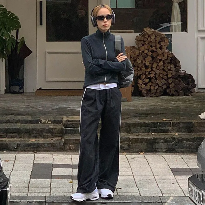 New Fashion Casual Basics Sport Street Jogging Panel Stripe Loose Y2K Wide Leg Trousers and Zipper Top Jacket Two-Piece Suit
New Fashion Casual Basics Sport Street Jogging Panel Stripe Loose Y2K Wide Leg Trousers and Zipper Top Jacket Two-Piece Suit