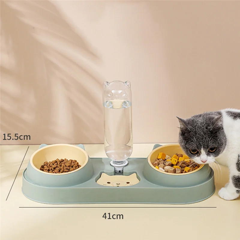 

Двойные миски для собак и кошек с дозатором воды, наклонные миски для кошек, легко отсоединяемые миски для домашних животных, синяя миска для влажной и сухой еды