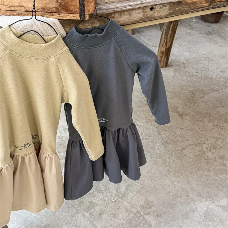 2025 Autumn Winter New Girls Long Sleeve Warm Dress Solid Children Bottoming Dress Letter Print Casual Dress Kids Cotton Clothes 19 Sd708fedbc7164d799b996a6180b0fc8dy