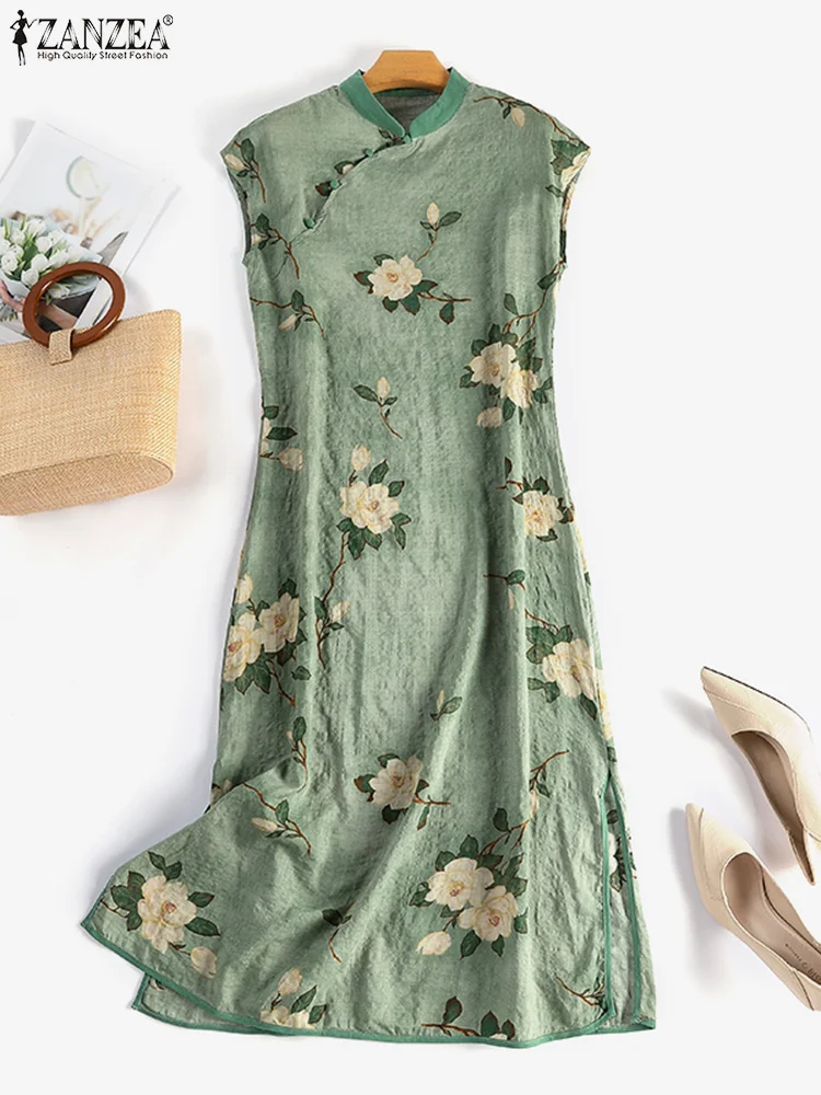 Women Vintage Cheongsam Dress ZANZEA Casual Cap Sleeve Floral Print Chinese Style Midi Dresses Elegant Side Slit Summer Vestidos
Women Vintage Cheongsam Dress ZANZEA Casual Cap Sleeve Floral Print Chinese Style Midi Dresses Elegant Side Slit Summer Vestidos