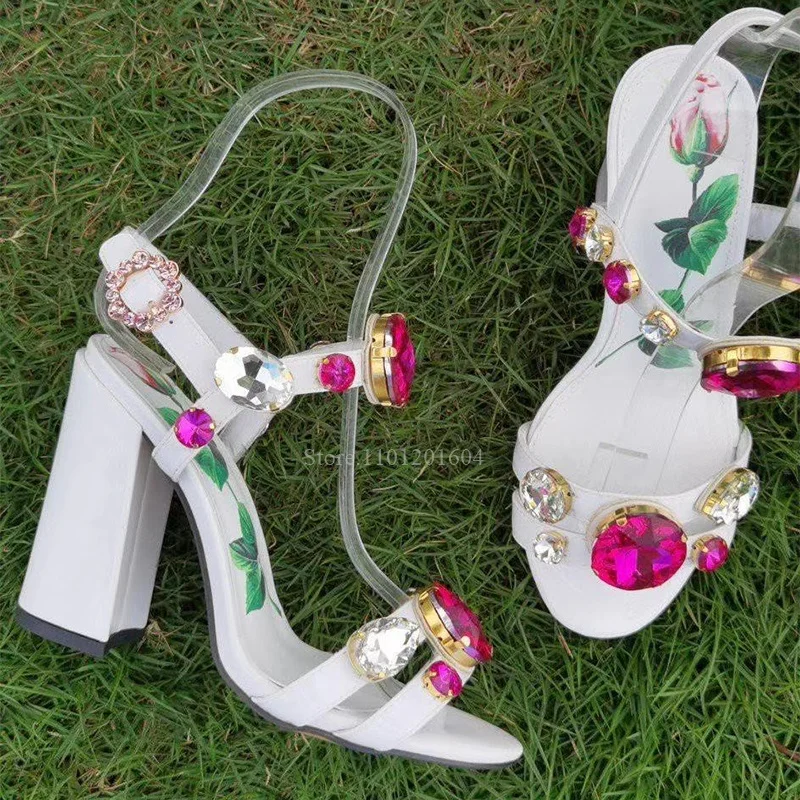 Red Gem Rhinestone Flower Graffiti White Elegant Wedding Sandals Women Crystal Square Root String Pointed Toe Slingback Shoes
Red Gem Rhinestone Flower Graffiti White Elegant Wedding Sandals Women Crystal Square Root String Pointed Toe Slingback Shoes