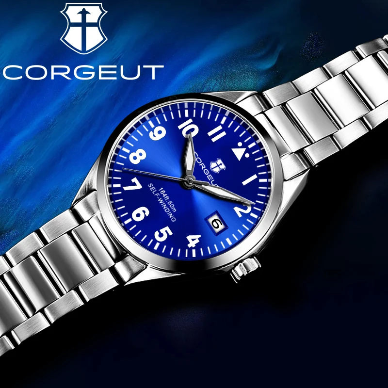 

CORGEUT NH35 41MM Luxury Smooth Business Mens Watch Artificial Sapphire Glass Automatic Mechanical Waterproof Date Watch for Man