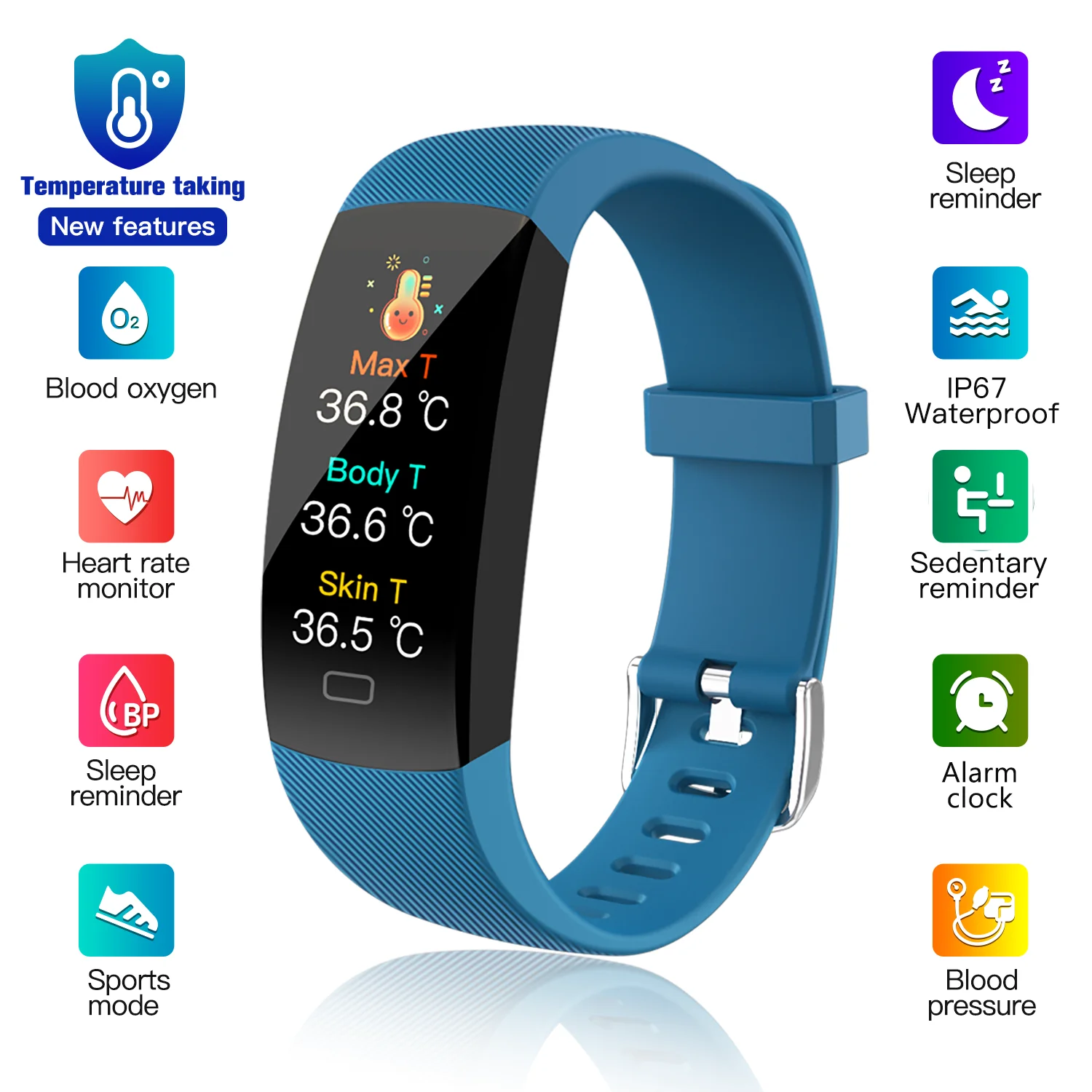 

Bluetooth Sports Smart Bracelet IP67 Waterproof call reminder step counting heart rate blood oxygen sleep monitoring Wristband