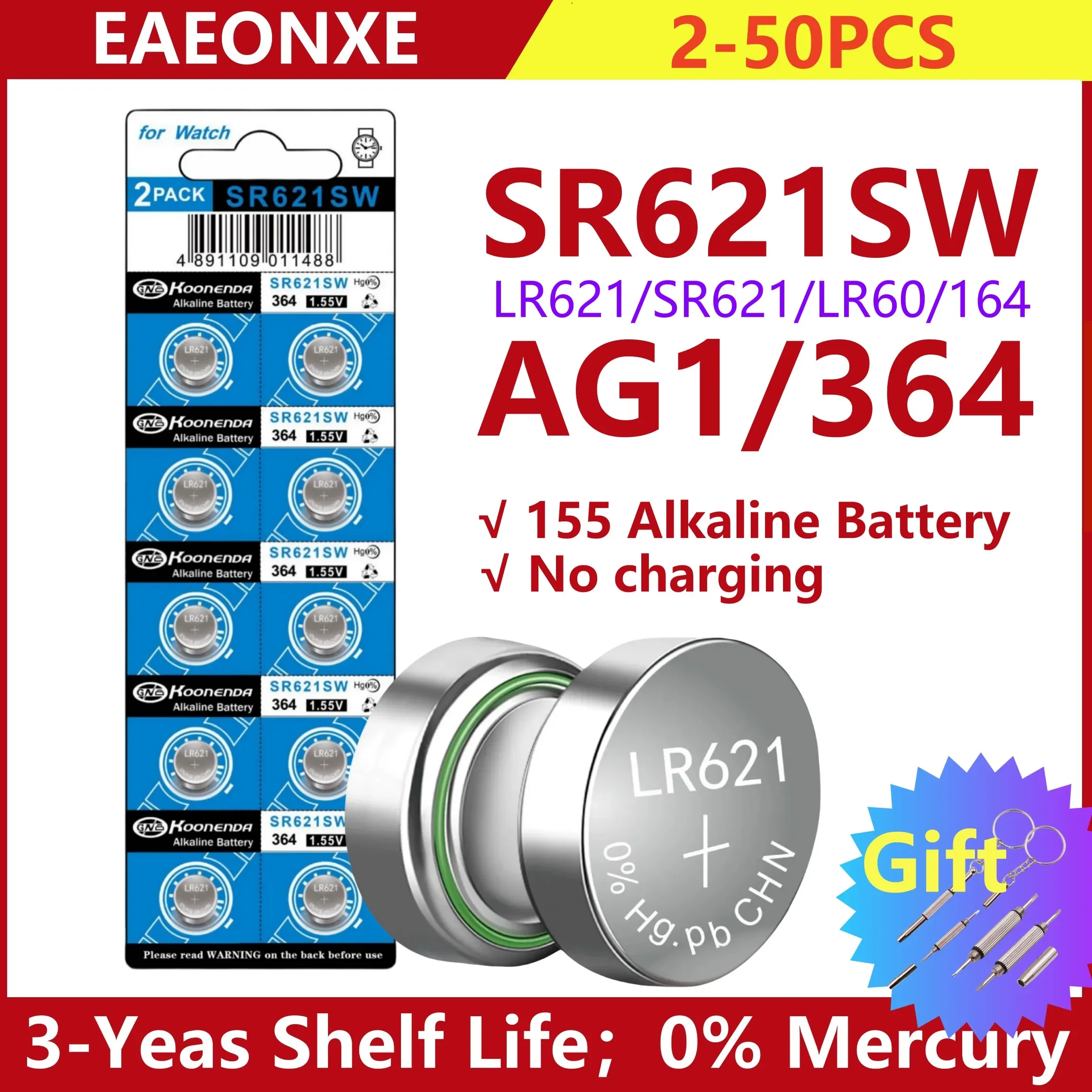 

High Capacity 2PCS-50PCS AG1 364A 1pcs gift LR60 SR60 SR621SW LR621 SR621 364 164 CX60 Alkaline Button Cell 1.5V Watch Batteries