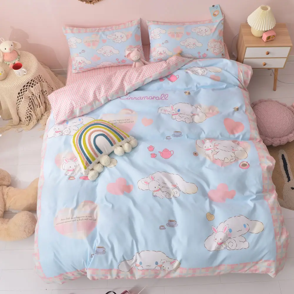Sanrio Kawaii cut cartoon series Cinnamoroll Kuromi bedding cartoon print three piece set for family dormitories cute girl heart
Sanrio Kawaii cut cartoon series Cinnamoroll Kuromi bedding cartoon print three piece set for family dormitories cute girl heart