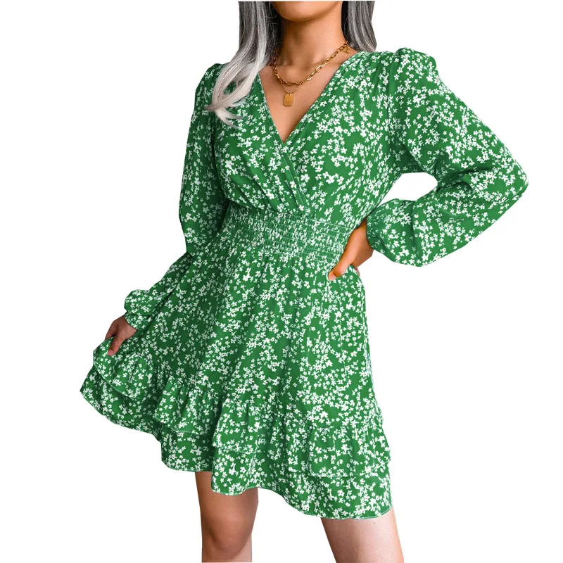 Ladies Floral Print Dress Women Sexy Fashion V Neck Ruffle Vestidos Casual Long Sleeve Boho Beach Dresses 2022 Spring Autumn 
Ladies Floral Print Dress Women Sexy Fashion V Neck Ruffle Vestidos Casual Long Sleeve Boho Beach Dresses 2022 Spring Autumn