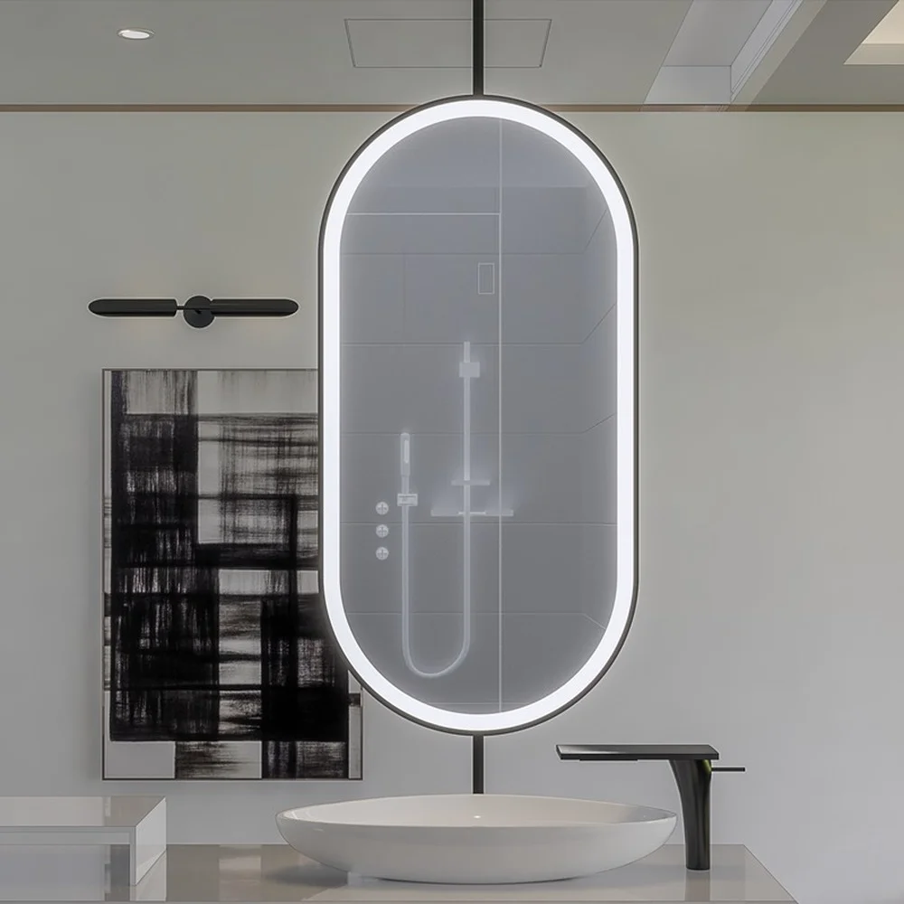 

Large Customized Hanging Oval Mirror Bathroom Light Sensor Full Length Mirror Art Hairdressing Espejo Led Bathroom Fixture