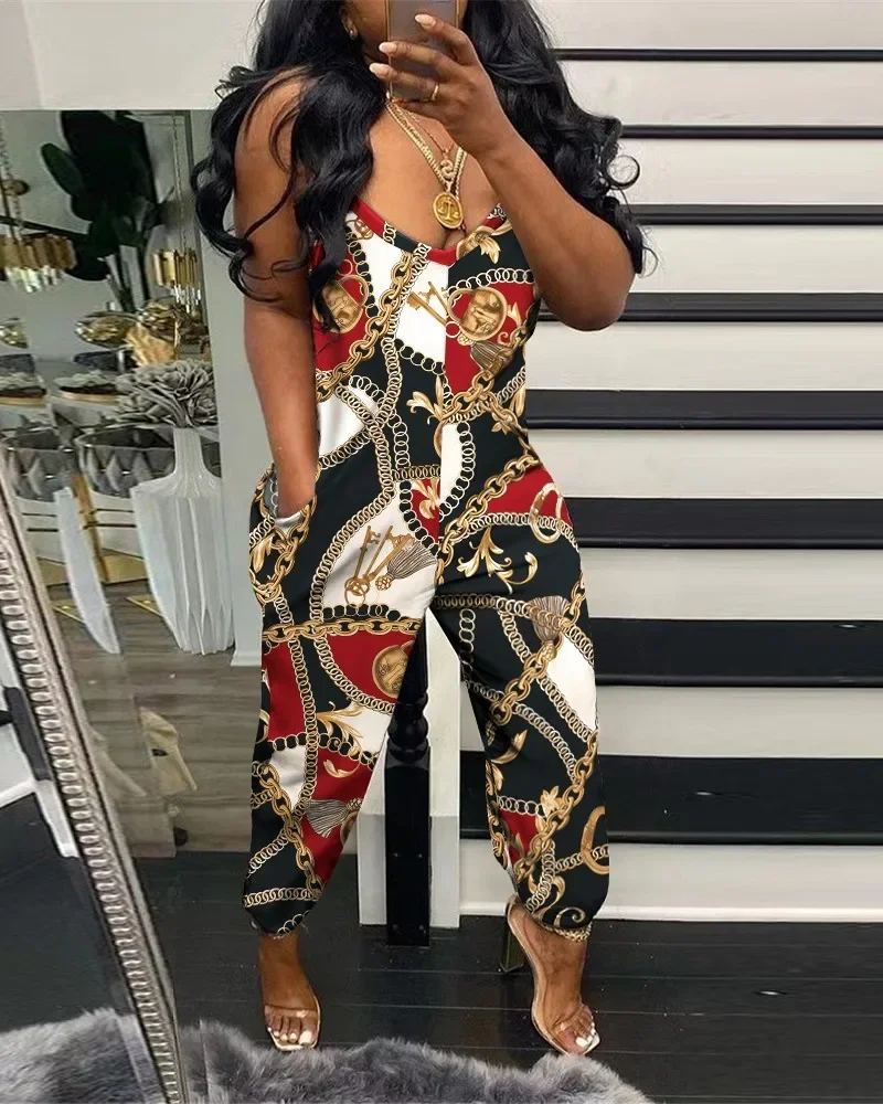 2024 Summer Casual Women Sleeveless V-neck Sexy Fashion New Loose Printed Long Jumpsuit
2024 Summer Casual Women Sleeveless V-neck Sexy Fashion New Loose Printed Long Jumpsuit