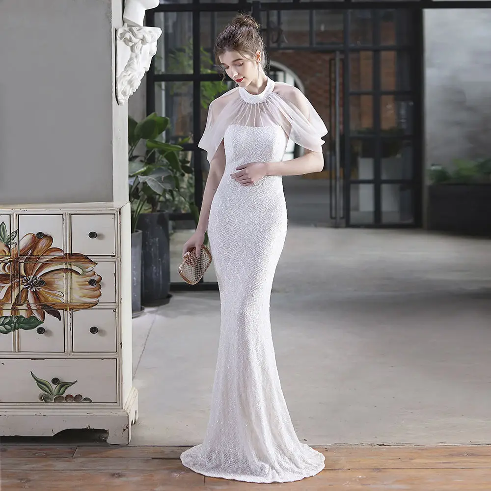 White Women Wedding Bridesmaid Dress Sexy Halter Tulle Sequined Mermaid Celebrity Prom Dress Elegant Formal Party Evening Gowns
White Women Wedding Bridesmaid Dress Sexy Halter Tulle Sequined Mermaid Celebrity Prom Dress Elegant Formal Party Evening Gowns