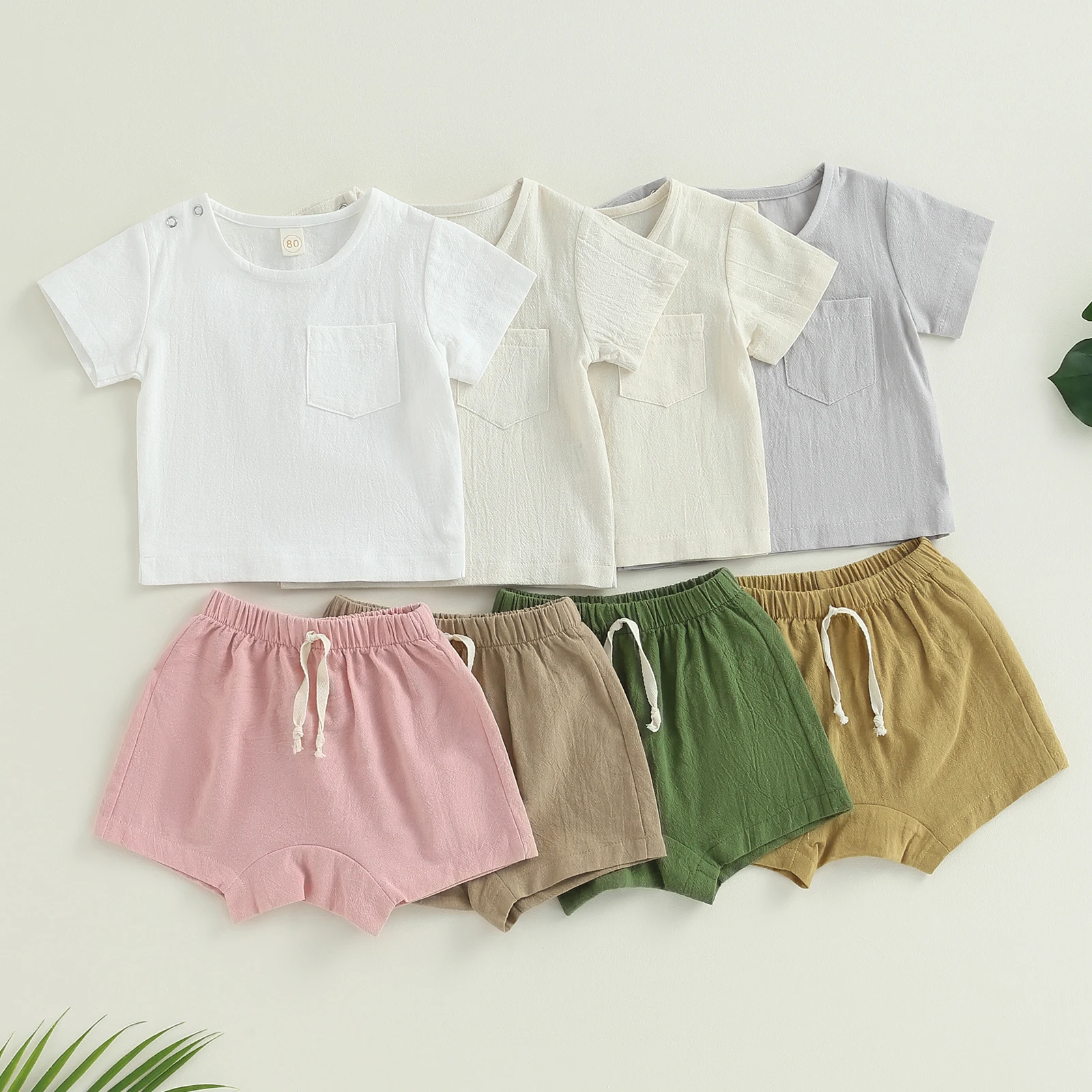 Baby Boys Girls 2 Pieces Outfits Cotton Linen Solid Color Short Sleeve T Shirt and Elastic Shorts Pant Set Cute Summer Clothes
Baby Boys Girls 2 Pieces Outfits Cotton Linen Solid Color Short Sleeve T Shirt and Elastic Shorts Pant Set Cute Summer Clothes