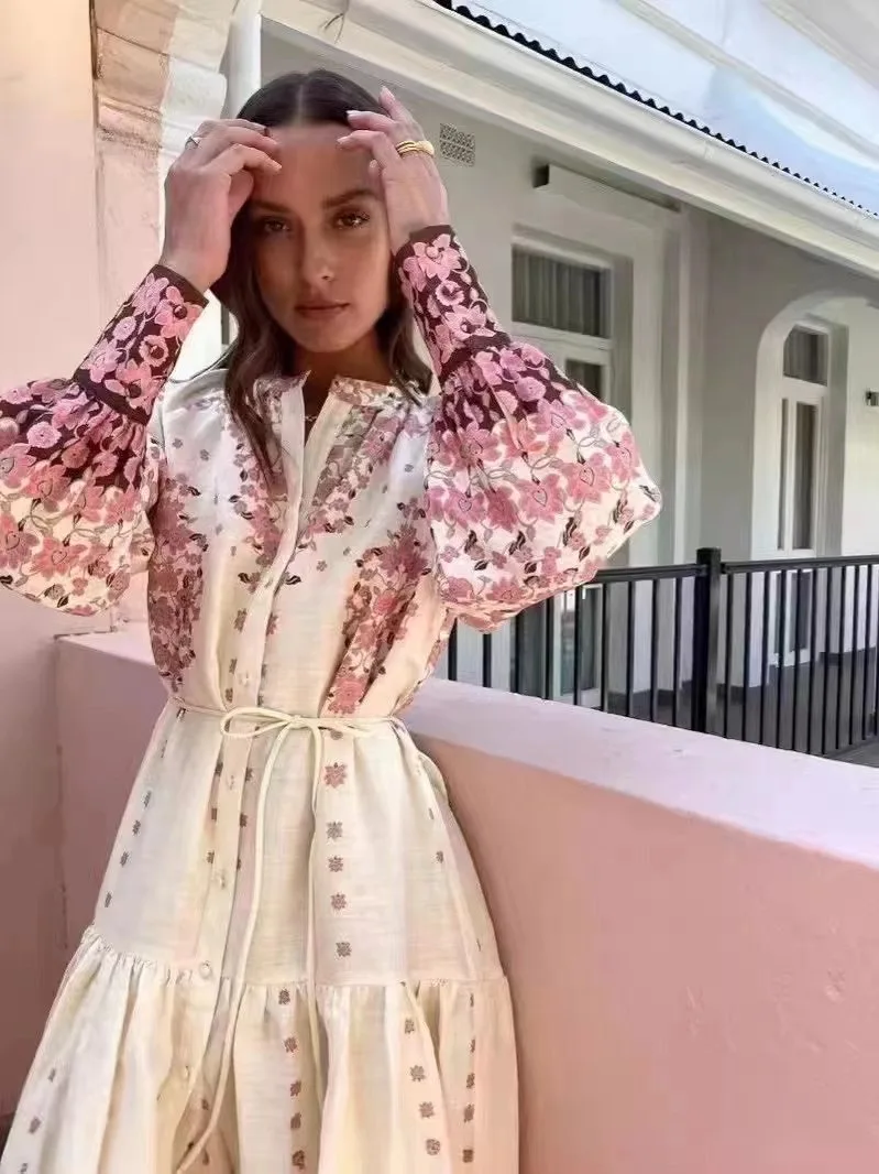 2024 long-sleeved flower print V-neck dress for the new celebrity daughter
2024 long-sleeved flower print V-neck dress for the new celebrity daughter