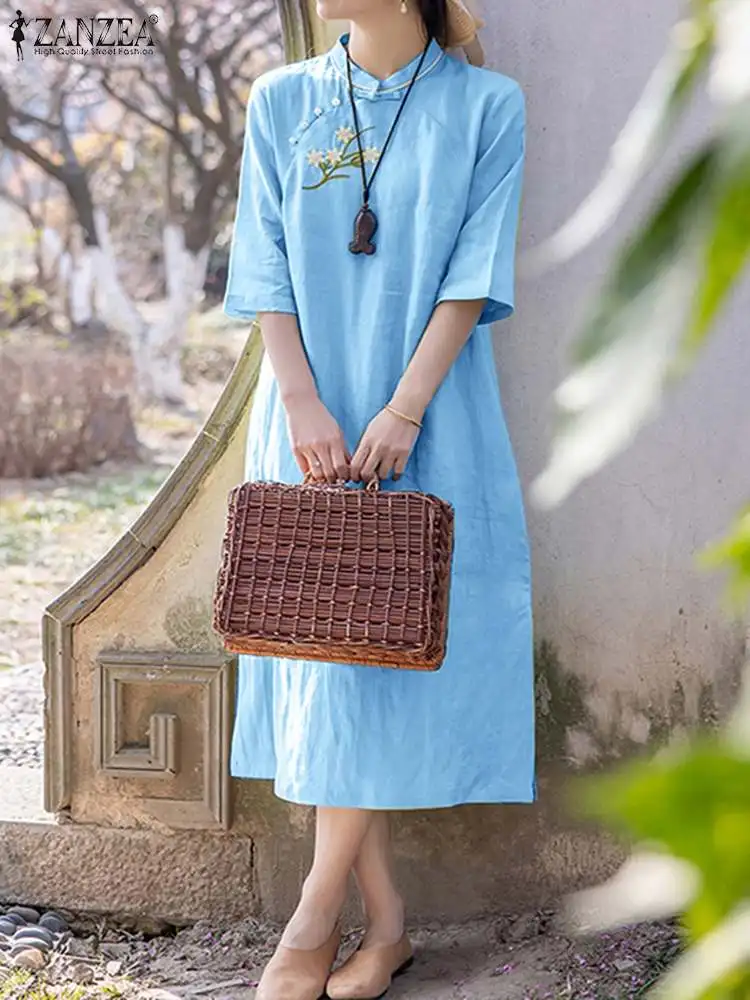 ZANZEA Cotton Women Vintage Dress Embroidery Stand Collar Half Sleeve Vestidos 2023 Summer Elegant Split Dress Cheongsam Robe
ZANZEA Cotton Women Vintage Dress Embroidery Stand Collar Half Sleeve Vestidos 2023 Summer Elegant Split Dress Cheongsam Robe
