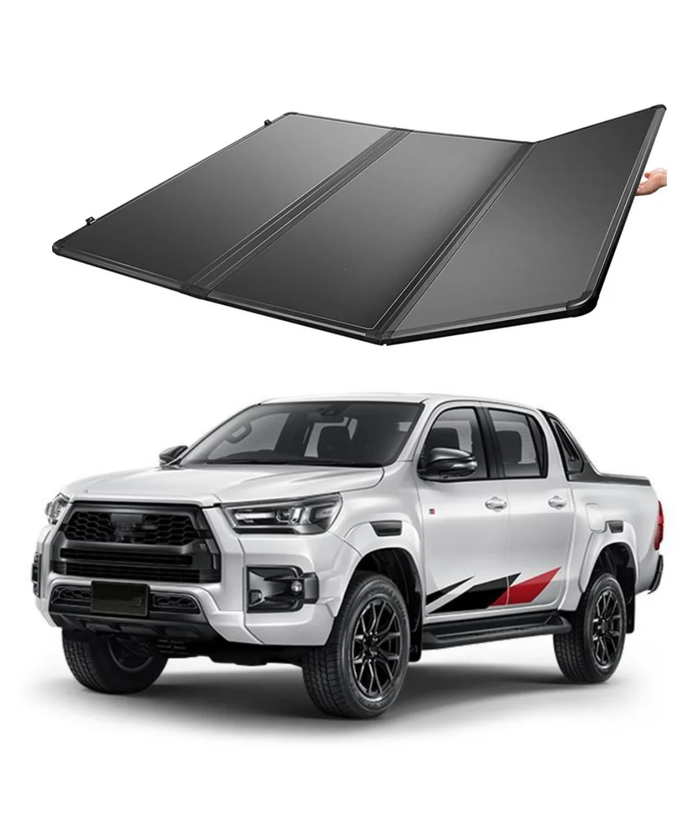 

Wholesale Aluminum Alloy High Quality Hard Folding Truck Bed Cover Kit Hard Tri-Fold Tonneau Cover For Toyota Hilux Adventure