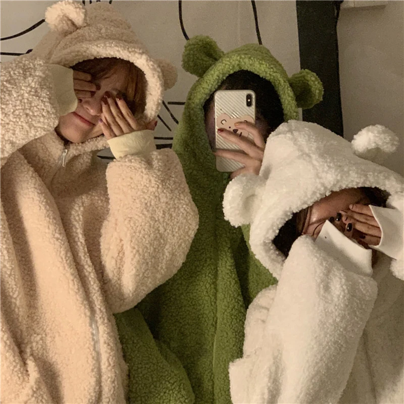 Winter Lamb Wool Women Hoodies Kawaii Solid Little Bear Ears Zipper Hooded Sweatshirts Warm Plush Thick Ladies Sweatshirt Tops
Winter Lamb Wool Women Hoodies Kawaii Solid Little Bear Ears Zipper Hooded Sweatshirts Warm Plush Thick Ladies Sweatshirt Tops