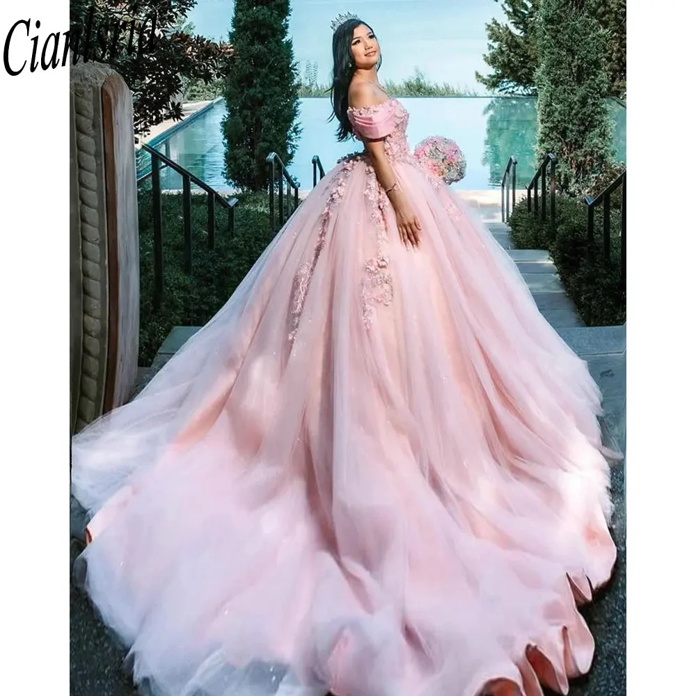 Pink Beading Sequined 3D Flowers Ball Gown Quinceanera Dresses Off The Shoulder Appliques Lace Corset Vestidos De 15 Años
Pink Beading Sequined 3D Flowers Ball Gown Quinceanera Dresses Off The Shoulder Appliques Lace Corset Vestidos De 15 Años