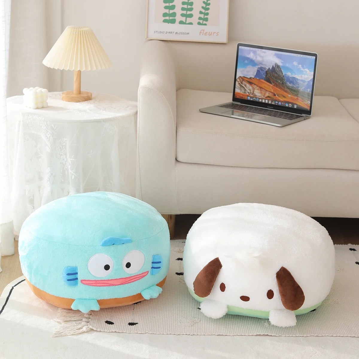 Sanrio Plush My Melody Doll Cute Lovely Lazy Man Sits On A Round Bottom Cushion Kawaii Toys