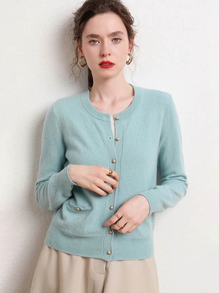 Aliselect Spring Autumn Women Cardigan 100% Cashmere Sweater Pocket Office Lady O-neck Coat Grace Soft Warm Knitwear Korean Tops
Aliselect Spring Autumn Women Cardigan 100% Cashmere Sweater Pocket Office Lady O-neck Coat Grace Soft Warm Knitwear Korean Tops