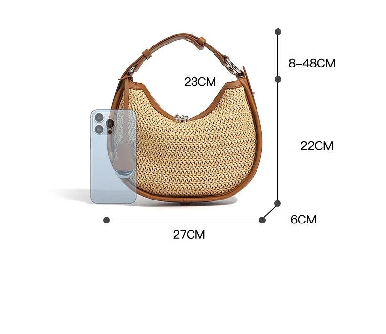 Raffia Leather Moon Bag - 2025 Crescent Tote 7 Sd7296ab2e3fb4a47ac734a0e8f5bab29p