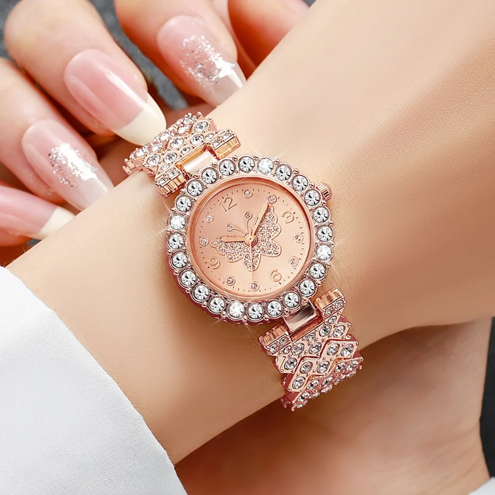 5PCS Luxury Rhinestone Butterfly Dial Women's Quartz Watch Elegant Ladies Bracelet Wristwatch Jewelry Set(Without Box) 5PCS Luxury Rhinestone Butterfly Dial Women's Quartz Watch Elegant Ladies Bracelet Wristwatch Jewelry Set(Without Box)