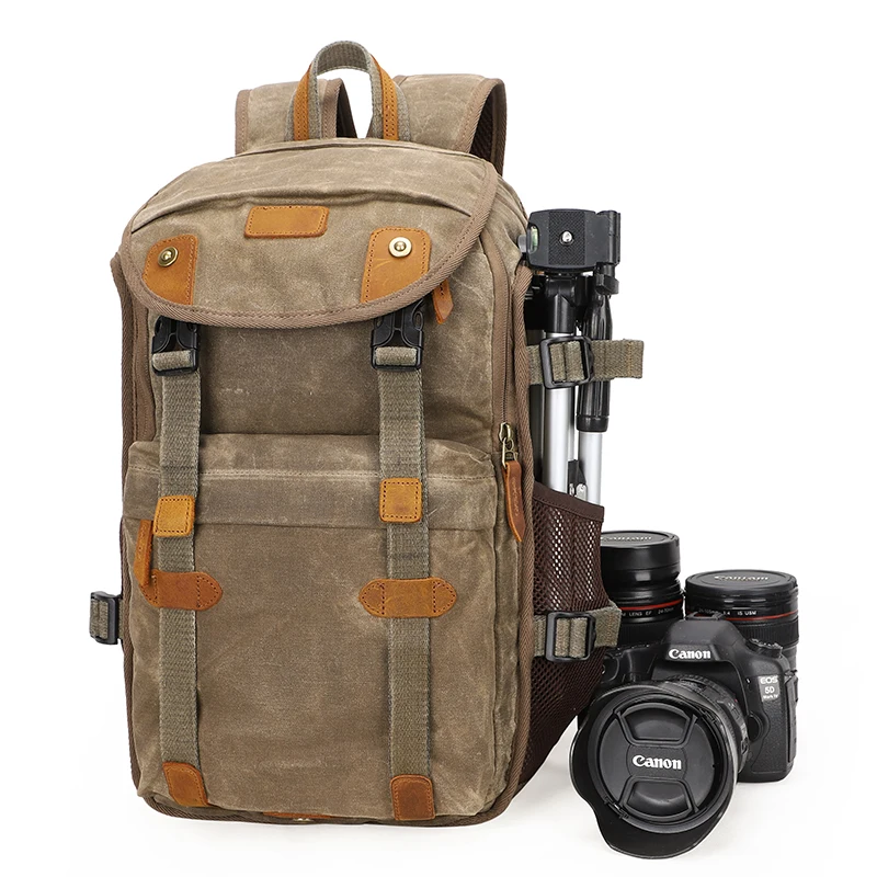 

Рюкзак для профессиональной камеры DSLR SLR фотография Водонепроницаемая винтажная сумка для камеры со штативом держателем 15-дюймовый отсек для ноутбука