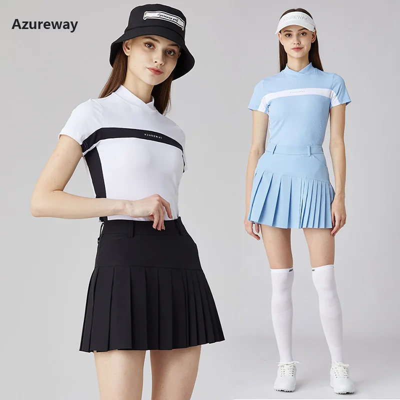 Azureway Summer Breathable Golf T-shirts Lady Stand Collar Tops Women High Waist A-lined Golf Skirt Slim Pleated Pantskirt Suits
Azureway Summer Breathable Golf T-shirts Lady Stand Collar Tops Women High Waist A-lined Golf Skirt Slim Pleated Pantskirt Suits