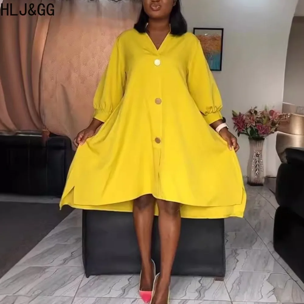 HLJ&GG Elegant Lady Solid Color Loose Irregular Dresses Women V Neck Lantern Sleeve Vestidos Fashion Female OL Matching Clothing
HLJ&GG Elegant Lady Solid Color Loose Irregular Dresses Women V Neck Lantern Sleeve Vestidos Fashion Female OL Matching Clothing