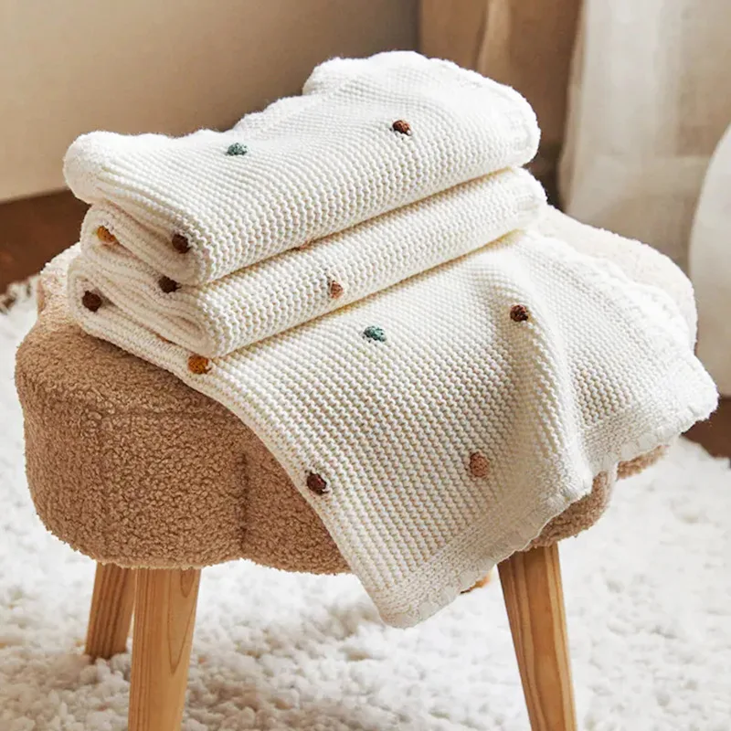 

Baby Blanket Knitted Sofa Throw Blankets Nordic Pompom Soft Tapestry Newborn Baby Swaddle Wrap Crib Stroller Blanket 100*70cm