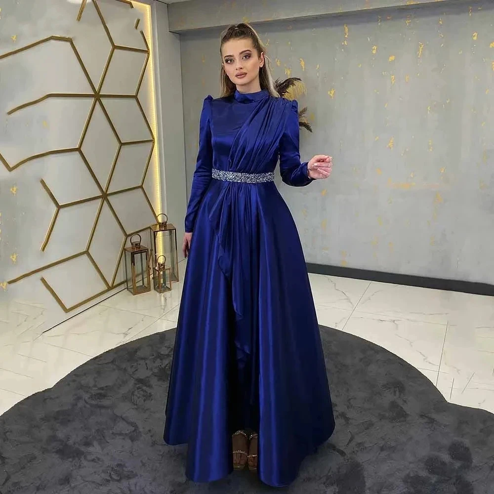 2024 New Blue Classic Evening Dress High Neck Pleated A-Line Party Prom Gowns Elegant Long Sleeve Zipper Back Vestidos De Fiesta
2024 New Blue Classic Evening Dress High Neck Pleated A-Line Party Prom Gowns Elegant Long Sleeve Zipper Back Vestidos De Fiesta