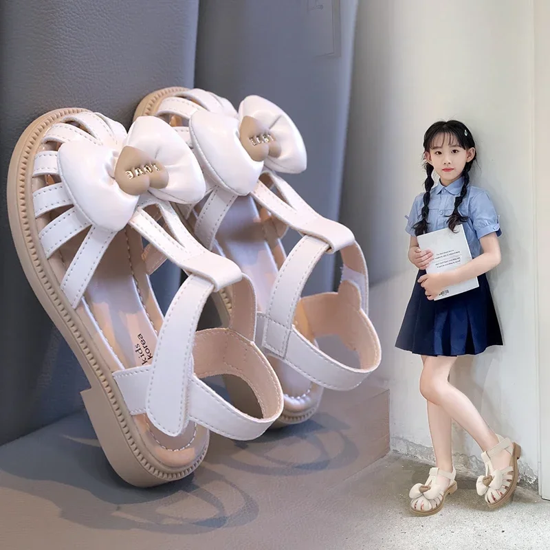 

Children's Shoes Girls' Baotou Sandals 2024 Summer New Big Children Fashion Princess Sandals Baby Soft Soled Beach Shoes