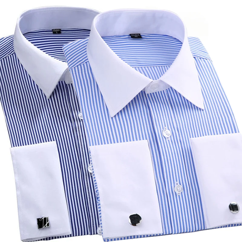 

M~6XL Men's French Cuff Dress Shirt 2024New White Long Sleeve Formal Business Buttons Male Shirts Regular Fit Cufflinks Shirt