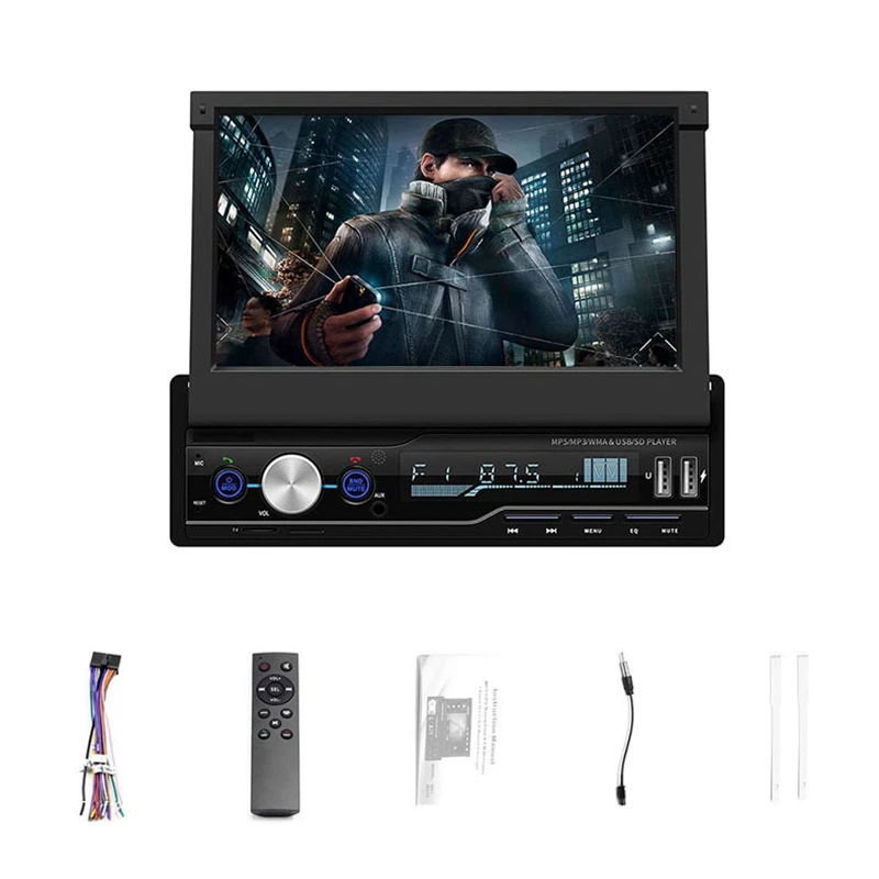 

7 Inch Car Stereo Audio Radio 1 Din MP5 Player with Folding Press Screen AM/FM Receiver Bluetooth GPS AUX USB SD SWC+A Backup