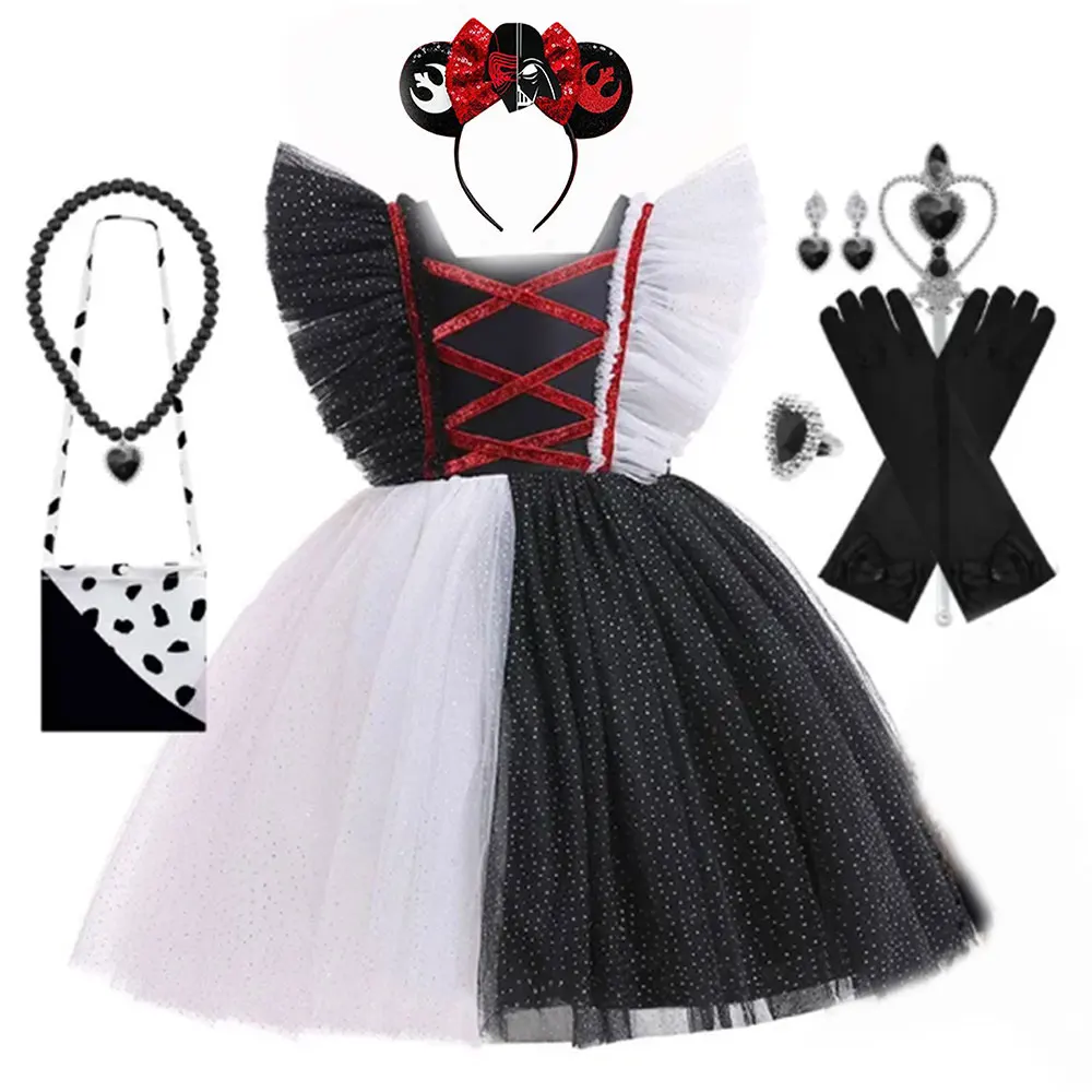 

Halloween Children's Costumes for Girls Prom Cosplay Dresses Black and White Witch Fallen Angel and Devil Girl Gauze Dress