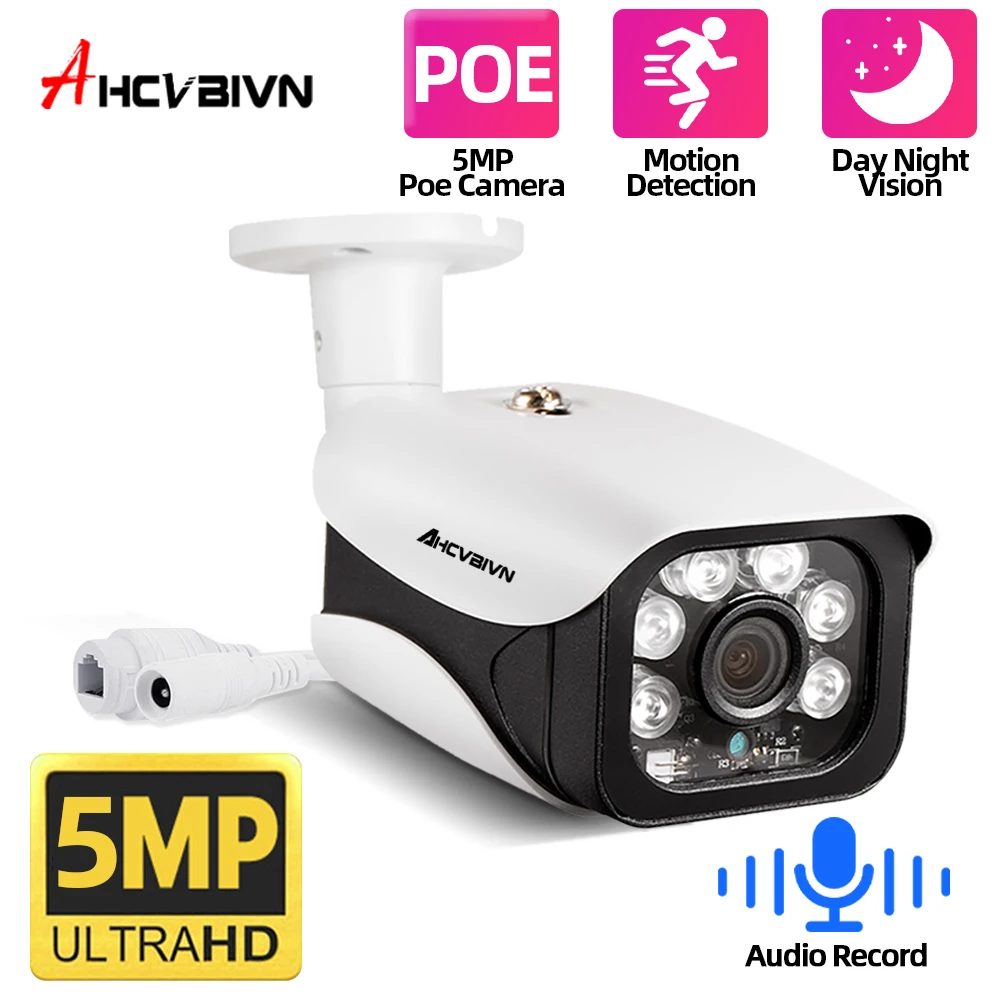 

AHCVBIVN 5Mp Poe Ip Camera Ai Face Detection Cctv Security Cameras H.265 Outdoor Audio Record Video Surveillance For Nvr System