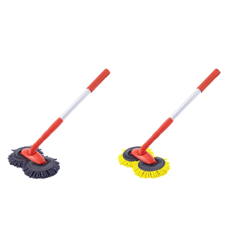 

Rotating Double Brush Head Car Wash Mop Auto Supplies 3-Section Telescopic Mop Roof Window Cleaning Maintenance Durable