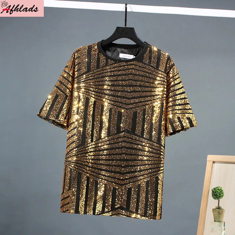 Summer Short Sleeve Striped Sequin Straight Loose Sexy Nightclub Fashion T-Shirt New Round Neck Streetwear Women's Tops
Summer Short Sleeve Striped Sequin Straight Loose Sexy Nightclub Fashion T-Shirt New Round Neck Streetwear Women's Tops