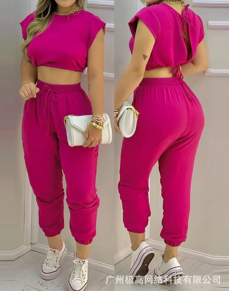 Women's Rose Red Casual Crop Top & Drawstring Pants Set Female Clothing New Summer 2024 Women Fashion Trousers Outfits
Women's Rose Red Casual Crop Top & Drawstring Pants Set Female Clothing New Summer 2024 Women Fashion Trousers Outfits