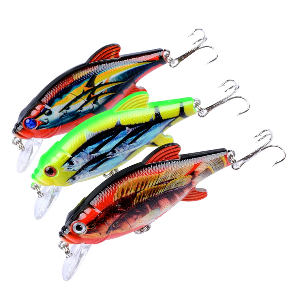 

3 Pcs 8cm/109g Mini Fish Bait Minnow Lure Bait Colorful Fishes Printing Hard Fake Bait Fishing Lures with Strong Treble for