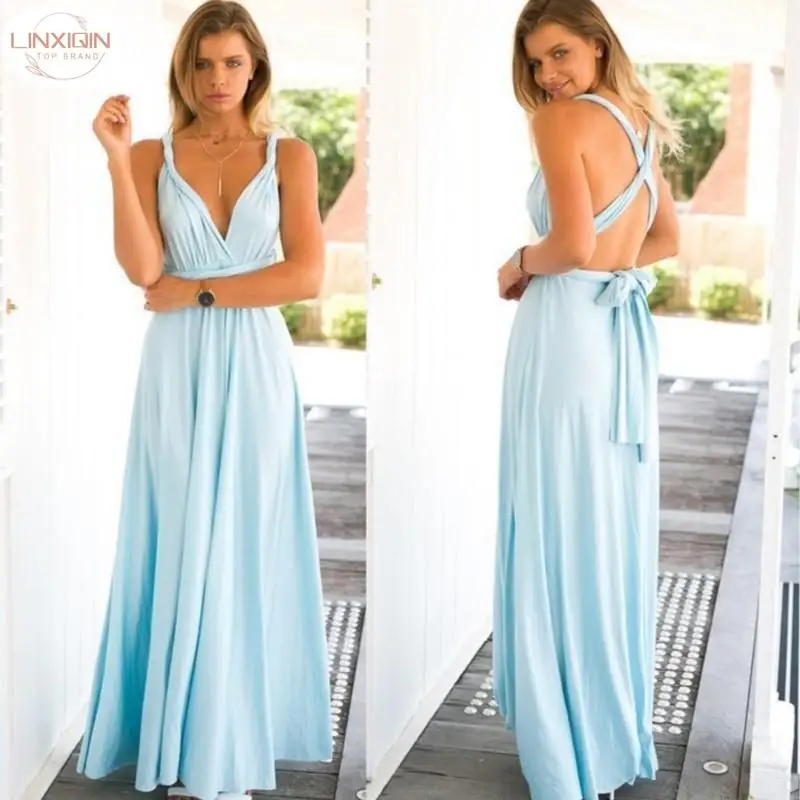 

Sexy Long Dress Bridesmaid Formal Multi Way Wrap Convertible Infinity Maxi Dress Navy Blue Hollow Out Party Bandage Vestidos