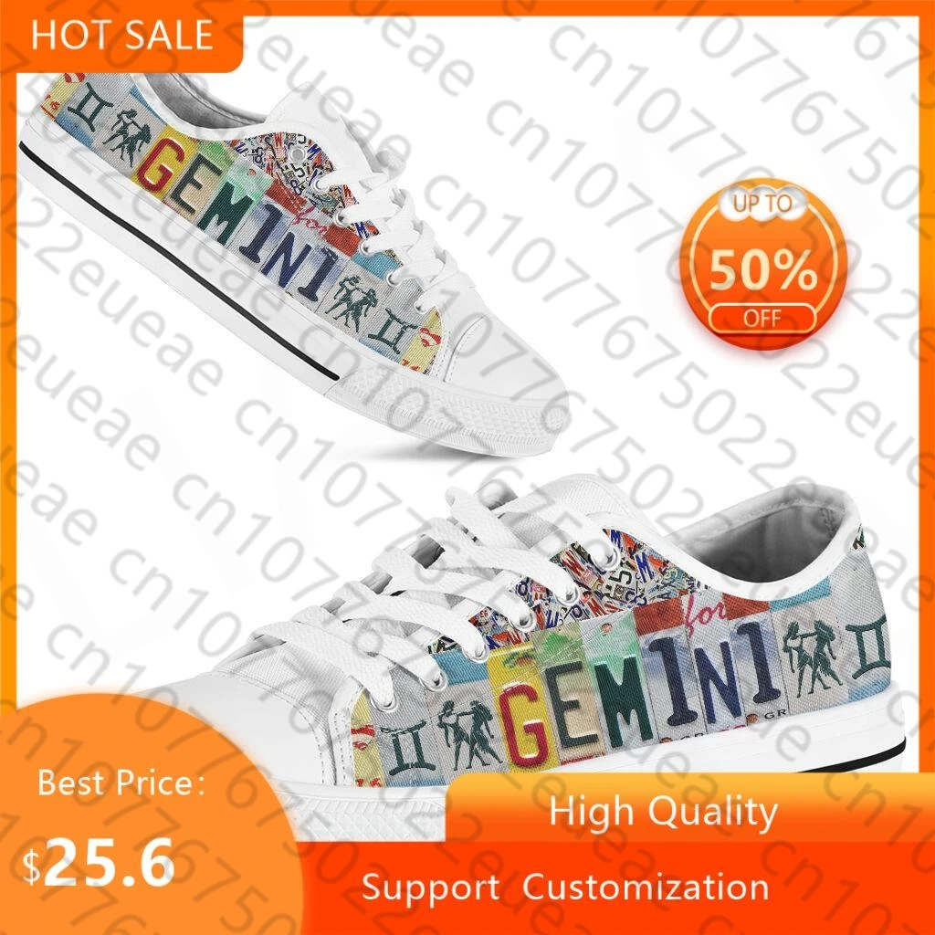 

BKQU Women Canvas Shoes Gemini Low Top Vulcanized Sneakers Casual Flats Shoes White Women Classic Unisex Vulcanize Shoes