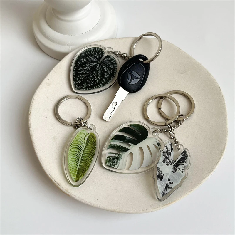 

Acrylic Leaf Keychain for Women Green Plants Leaves Keyring Key Chains Tortoise Leaf Key Chain Bag Pendant Ornament Gift