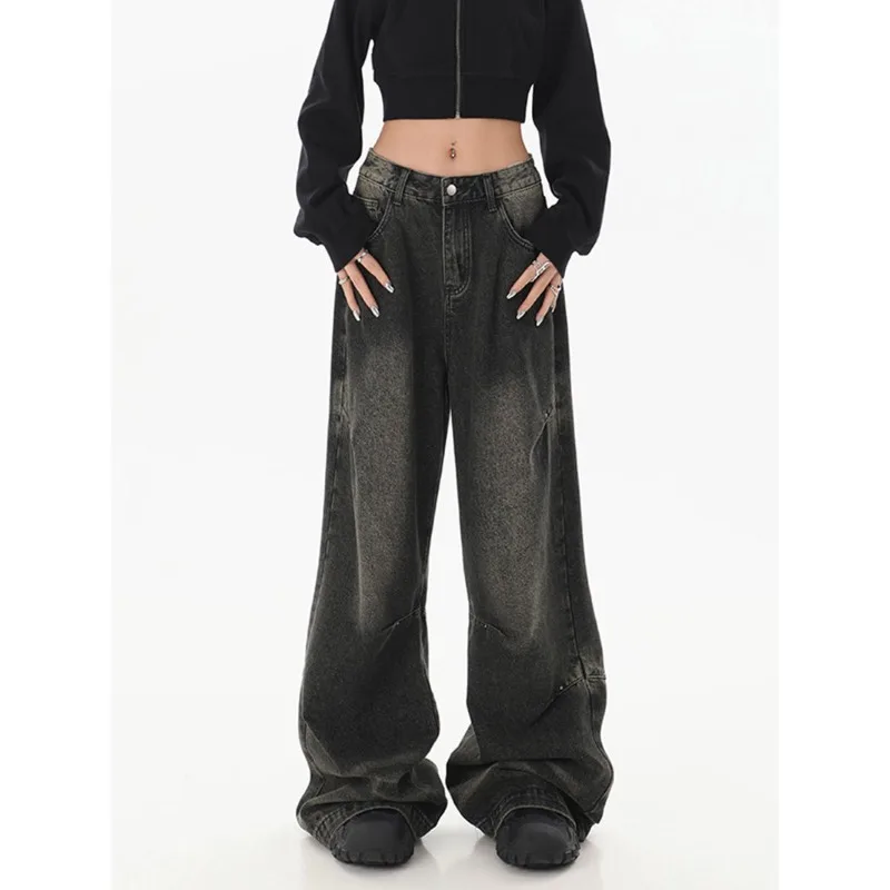 

Deeptown Y2k Vintage Black Jeans Women Streetwear Baggy Denim Pants Wide Leg Harajuku Korean Trousers Goth Spring 2024 American