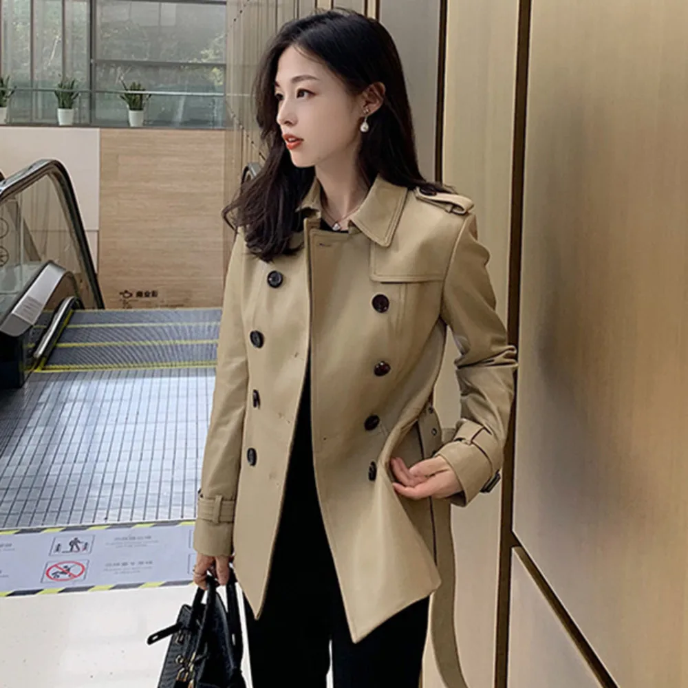 

2024 New Autumn and Winter Double breasted Classic Short Leather Coat Sheepskin Windbreaker for Women