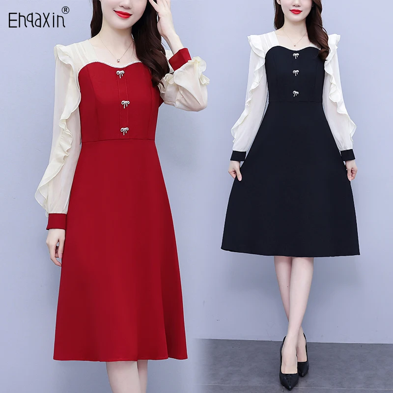 EHQAXIN Early Autumn New Women's Dress 2022 Elegant Retro Contrast Color Stitching Ruffled Bow High Waist Dresses Female L-4XL 
EHQAXIN Early Autumn New Women's Dress 2022 Elegant Retro Contrast Color Stitching Ruffled Bow High Waist Dresses Female L-4XL