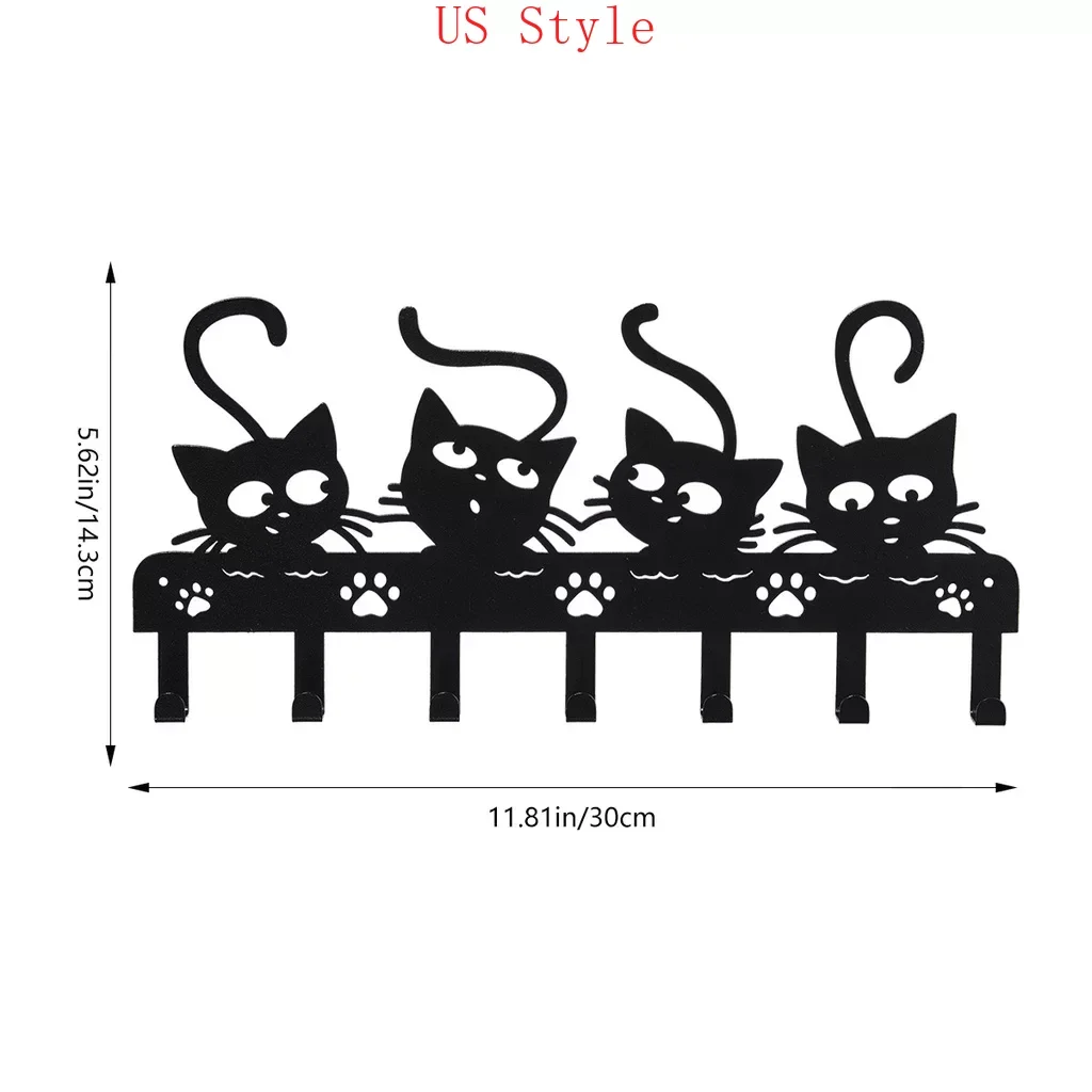 

1pc Black Cats Wall Hooks Key Holder Halloween Cats Decorative Coat Hooks Rack Hangers Iron Hook Wall Mounted Hooker 7 Hooks Gar