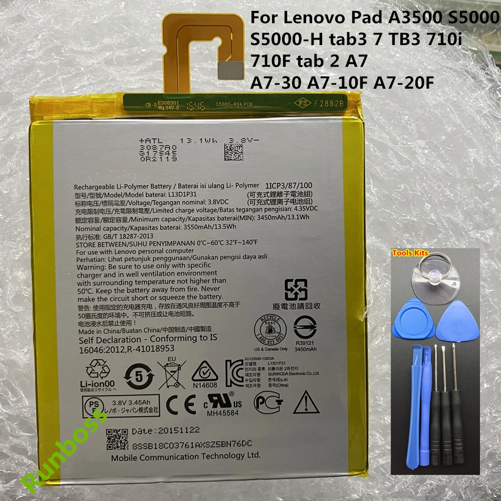 Оригинальный аккумулятор L13D1P31 3550 мА/ч для Lenovo Pad A3500 S5000 S5000-H tab3 7 TB3 710i 710F tab 2 A7
Оригинальный аккумулятор L13D1P31 3550 мА/ч для Lenovo Pad A3500 S5000 S5000-H tab3 7 TB3 710i 710F tab 2 A7