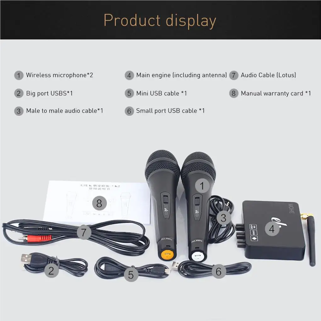 Wireless Microphone System Digital Sound Audio Mixer Handheld Singing Machine Music Player Home Phone Tablet Friends 
Wireless Microphone System Digital Sound Audio Mixer Handheld Singing Machine Music Player Home Phone Tablet Friends