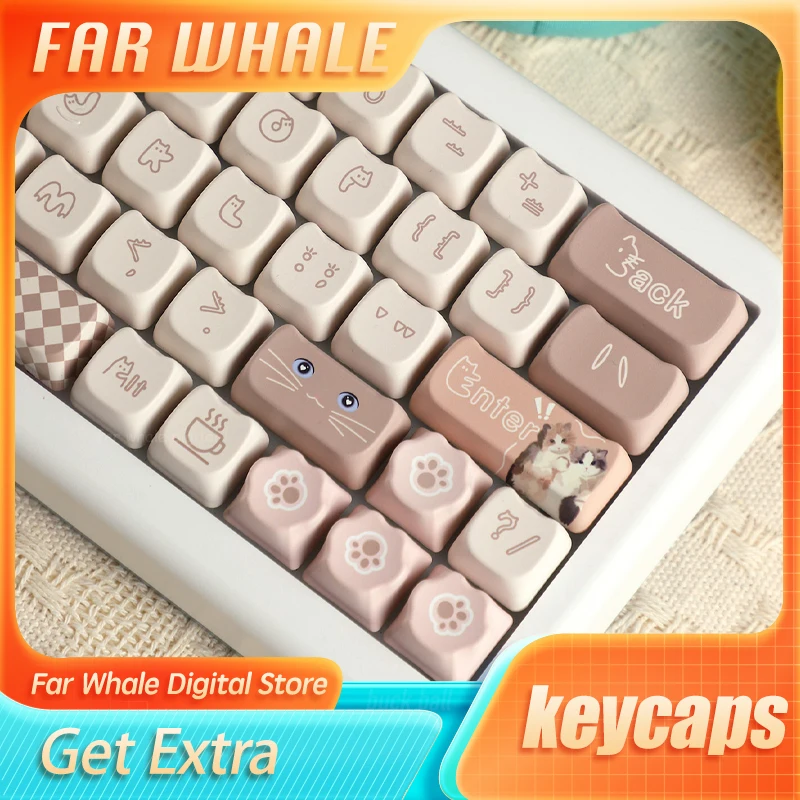 

Cute Cat Keycaps for Mechanical Keyboard 144 Keys/Set Game MAO Profile Five Sides PBT DYE-SUB Key Cap DIY Custom for GMK67