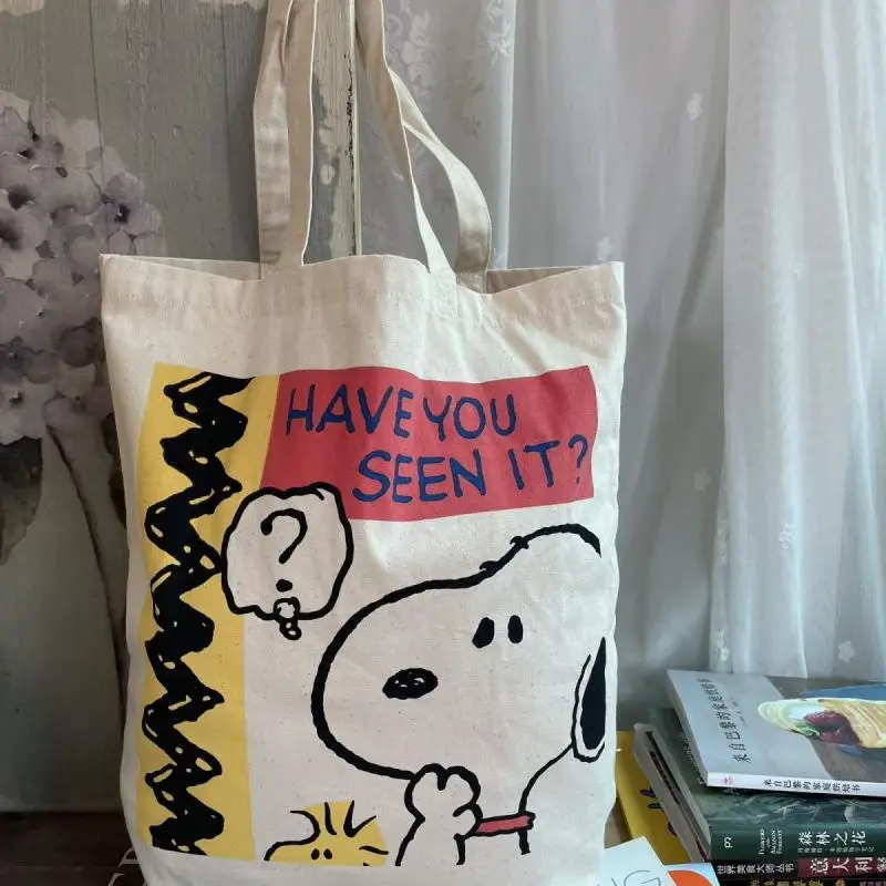 

Оригинальная Холщовая Сумка Snoopy, Студенческая сумка через плечо формата А4, вместительная японская сумка для уборки, Экологичная сумка для учебников, сумка для Снупи